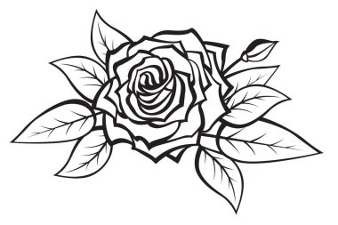 Beyaz arkaplanda izole edilmiş gül buketinin siyah çizimi