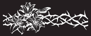 Dikenli taç ve siyah arka planda izole zambak buketi