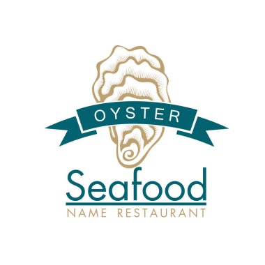 Beyaz arkaplanda izole edilmiş taze istiridye kabuğu etiketi