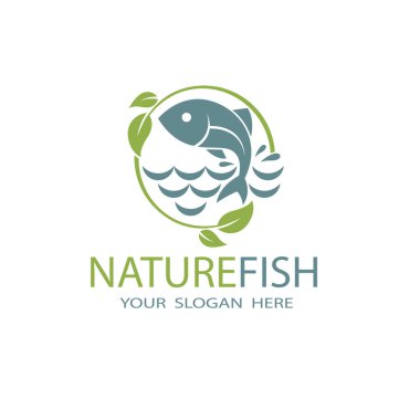 Beyaz zemin üzerinde izole dalgalar ile doğa balık simgesi