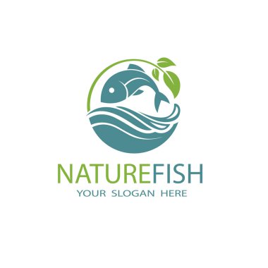 Beyaz zemin üzerinde izole dalgalar ile doğa balık simgesi