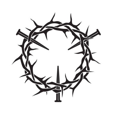 İsa dikenli taç ve beyaz arka planda izole edilmiş tırnaklar