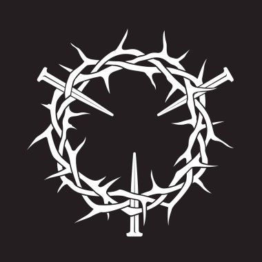 İsa dikenli taç ve siyah arka planda izole edilmiş tırnaklar