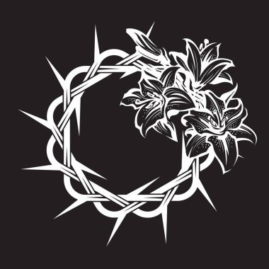 Dikenli taç ve siyah arka planda izole zambak buketi