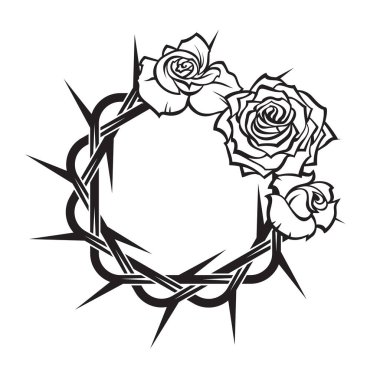 Dikenli taç ve gül buketi beyaz arka planda izole edilmiş.