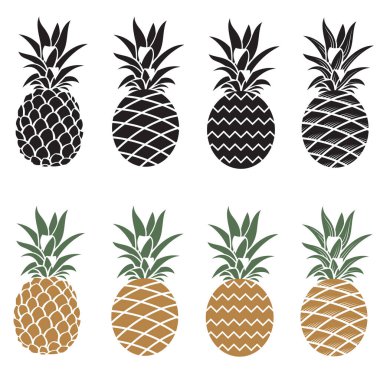 ananas tropikal meyveler beyaz arka planda izole koleksiyonu