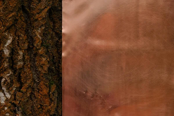 Мідний Лист Фоні Старого Дерева Копіювати Простір — стокове фото