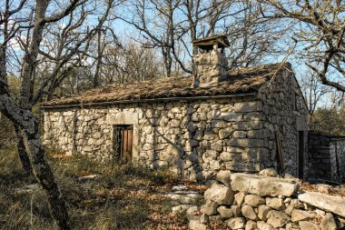 Köyün yakınındaki ormanda terk edilmiş eski bir ev ya da ahır. Provence için tipik, bir baca ve fayanslı çatı inşaatı. Franse