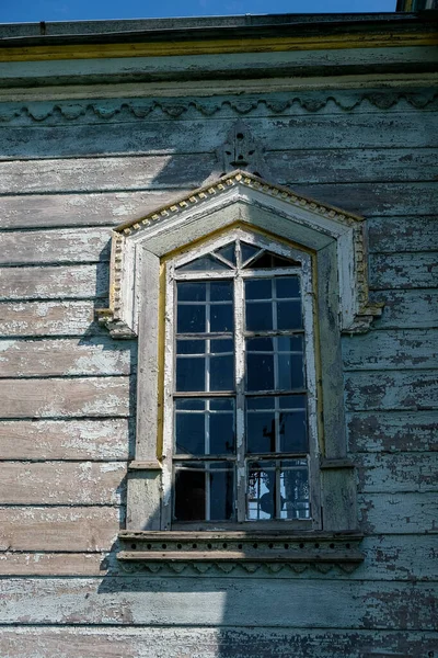 Ятикутне Вікно Старої Дерев Яної Церкви Релігійний Туризм Україні — стокове фото