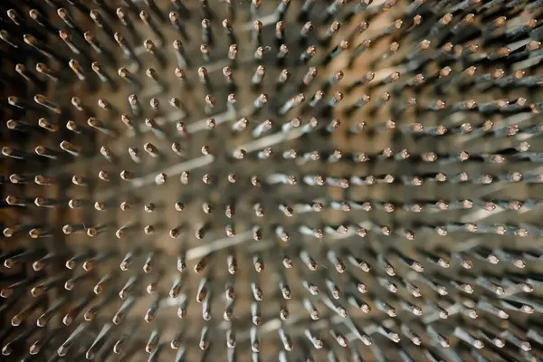 Bed of nails. Metal nails. Top view.
