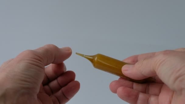 Old Age Woman Hands Break Double Tip Ampoule Cartridge Biologically — Stock Video