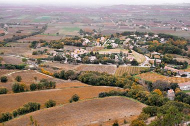 Scenic Agricultural Landscape Typical of Provence. View from Medieval Village of Seguret, Provence, France. Wine Plain of Vaucluse which Includes of Cte du Rhne Rasteau, Gigondas, Cairanne. clipart