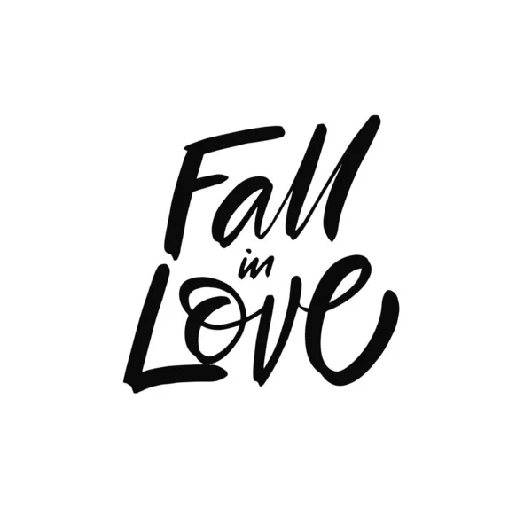 Fall Love Håndtegnet Sort Farve Bogstaver Efteråret Sætning Årstider Lykønskningskort – Stock-vektor