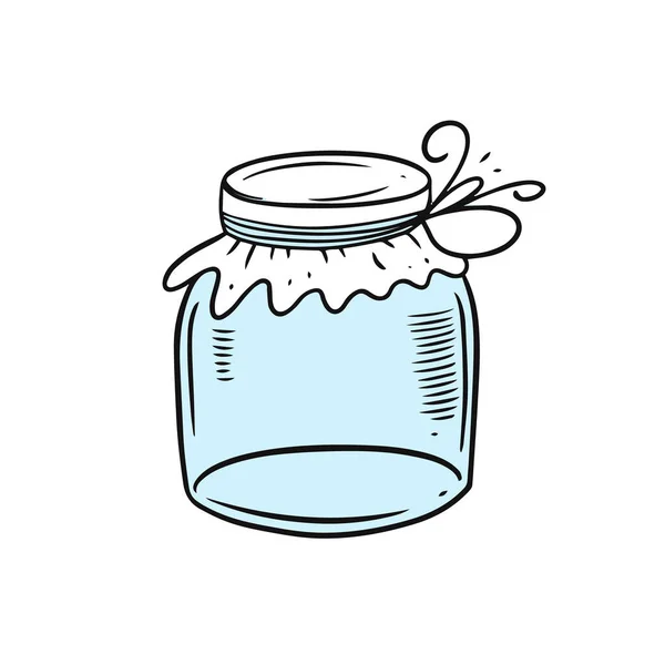 Hand Drawn Jar Cartoon Style Jam Sketch Outline Engraving Vector — Stock Vector