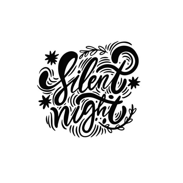 Silent Night Phrase Vacances Couleur Noire Dessinée Main Carte Vœux — Image vectorielle
