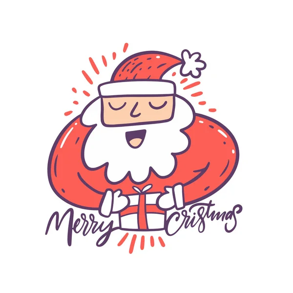 Merry Christmas Calligraphy Phrase Cute Santa Claus Character Vector Illustration — Stock Vector