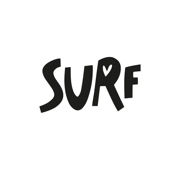 Surfez Main Dessiné Mot Texte Lettrage Couleur Noire Vacances Été — Image vectorielle