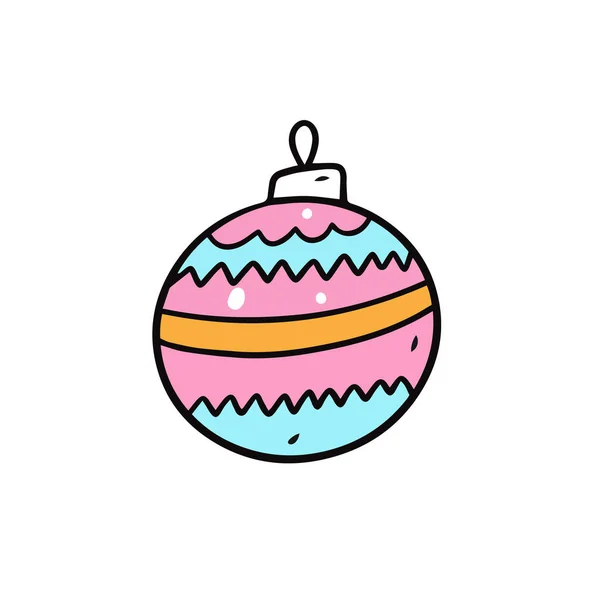 Μπάλα Χριστούγεννα Χέρι Παιχνίδι Ζωγραφισμένα Χρωματιστά Διάνυσμα Τέχνης Εικόνα Απομονωμένη — Διανυσματικό Αρχείο
