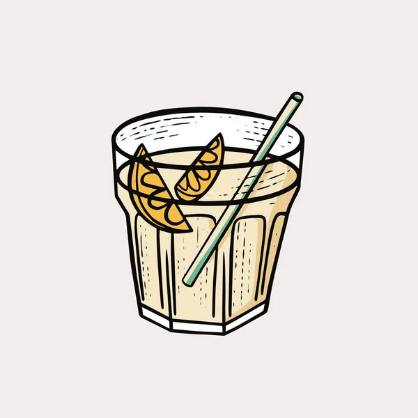 Cocktail Avec Tranche Citron Boisson Illustration Vectorielle Dessinée Main Design — Image vectorielle