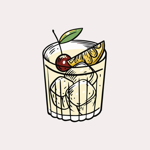 Handgezogener Cocktail Mit Kirsch Und Zitronenscheibe Vector Illustration Design Art — Stockvektor