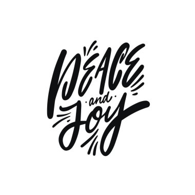 Barış ve neşe siyah renkli el yazısı harf harfleri çizdi. Poster için tasarım metni.