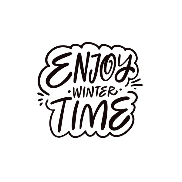 Enjoy Winter Time Hand Drawn Modern Calligraphy Holiday Phrase Vector — Stock Vector