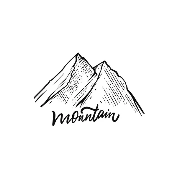手描き黒の冒険山ベクトルアートイラスト白の背景に隔離 — ストックベクタ