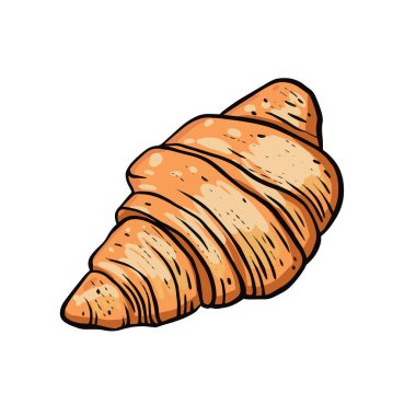 Kruvasan el beyaz arkaplanda izole edilmiş renkli karikatür tarzı çizim sanat vektörü çizimi çizimi.