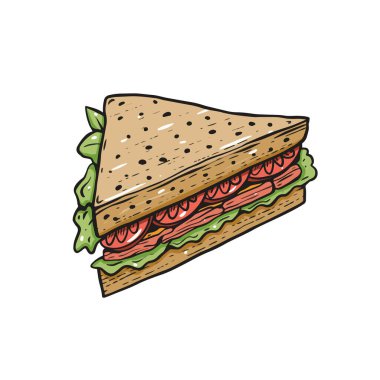 El çizimi sandviç renkli çizgi film tarzı sanat vektörü çizimi beyaz arkaplanda izole edildi.