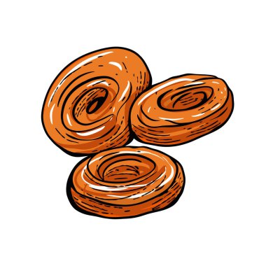 Kurumuş kayısılar beyaz arkaplanda izole edilmiş renkli oyma stili vektör çizimi.