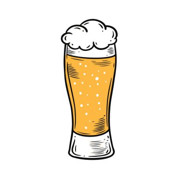 Hand drawn colorful cartoon style beer glass vector art illustration isolated on white background. clipart