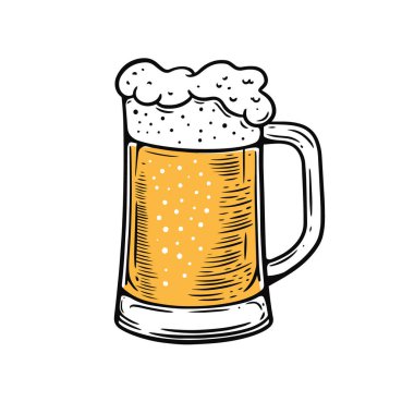 Beer glass hand drawn colorful cartoon style vector art illustration isolated on white background.