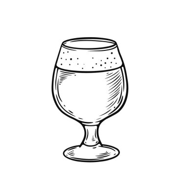 Beer glass engraving style outline sketch art vector illustration.