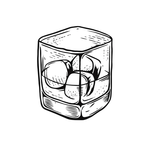 Whiskey Alcohol Cocktail Hand Drawn Black Color Outline Sketch Style — Stock vektor
