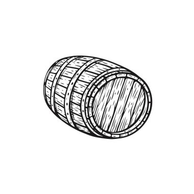 Hand drawn black color beer barrel vector art illustration isolated on white background.