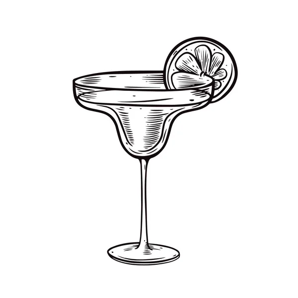 Martini Daiquiri Cocktail Hand Drawn Black Color Outline Style Vector — Archivo Imágenes Vectoriales
