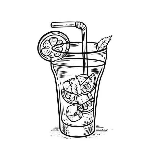 Cocktail Outline Style Vintage Vector Art Illustration Isolated White Background — Stockvector