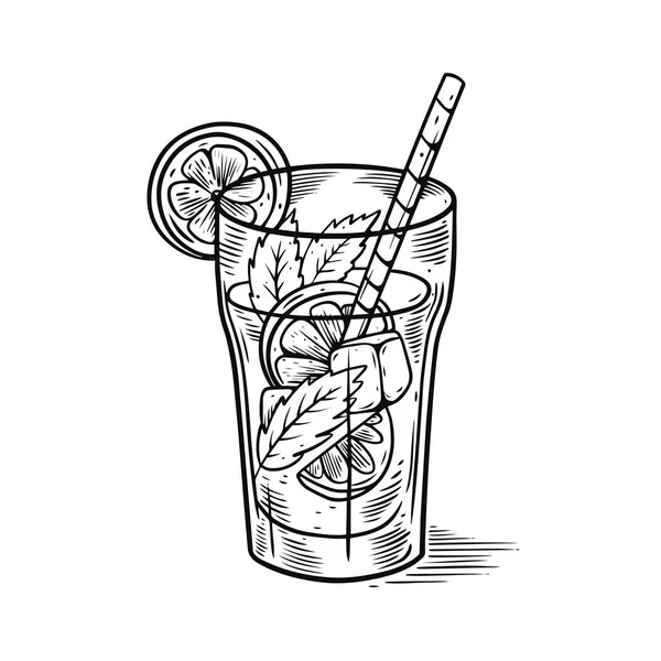 Drink Lemonade Hand Drawn Outline Engraving Style Vector Illustration Isolated — Stockvector