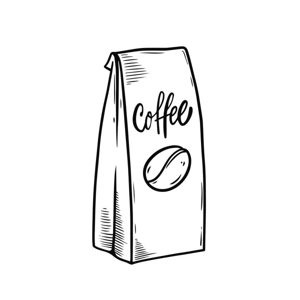 Coffee Package Hand Drawn Black Color Engraving Style Vector Illustration — ストックベクタ