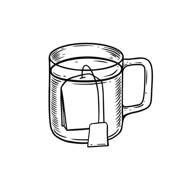 Tea Bag Hand Drawn Outline Style Vector Art Illustration Isolated — стоковый вектор