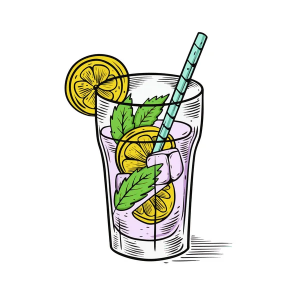 Lemon Cocktail Hand Drawn Colorful Cartoon Style Vector Art Illustration — Stock Vector
