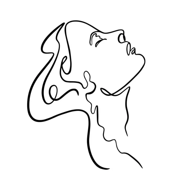 Лицо Женщины Линии Искусства Черного Цвета Векторной Иллюстрации Изолированы Белом — стоковый вектор