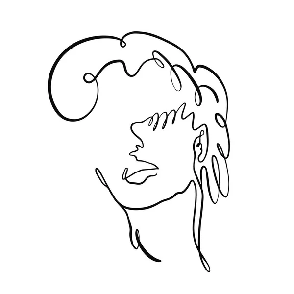Ручной Рисунок Лица Девушки Минималистичный Черный Цвет Знак Векторного Искусства — стоковый вектор