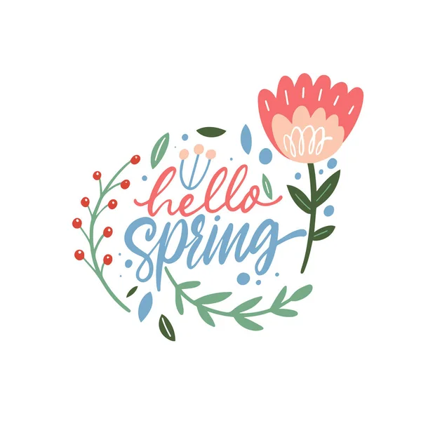 Witam Wiosna Strony Rysowane Kolorowe Litery Frazę Logo Wektor Sztuki — Wektor stockowy