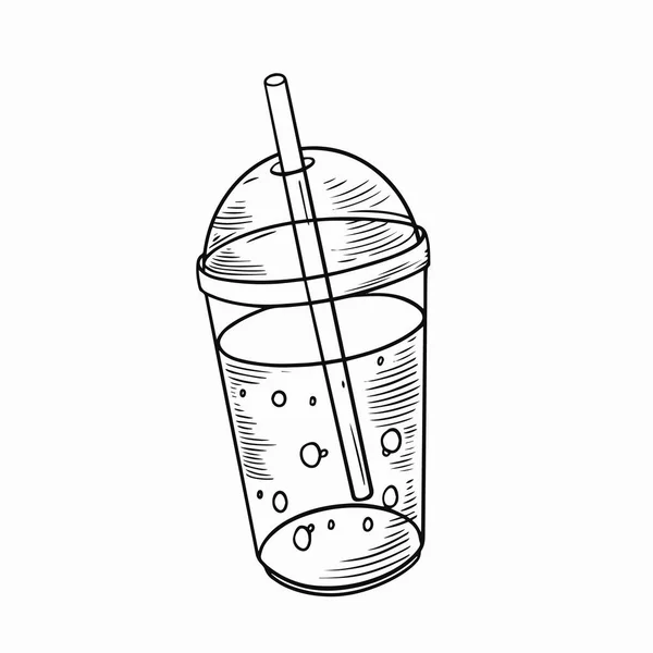 Черный Напиток Ручной Работы Пластиковых Очках — стоковый вектор