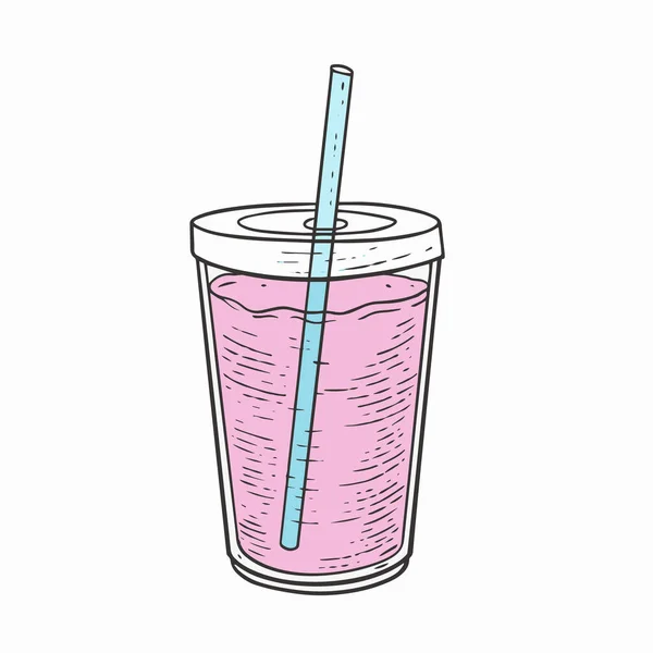 Cóctel Rosa Bebida Vasos Plástico Esbozar Ilustración Arte Vectorial Estilo — Vector de stock