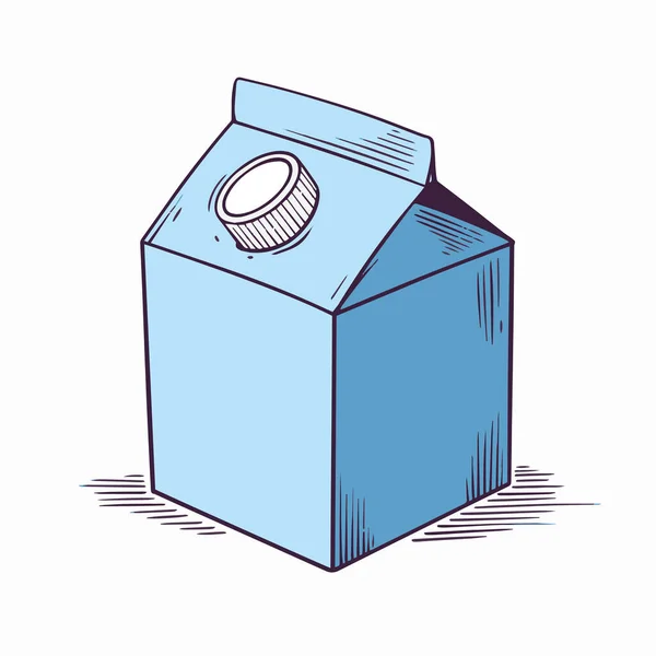 Melk Drinken Kleine Papieren Doos Blauw Pakket Outline Stijl Vector — Stockvector