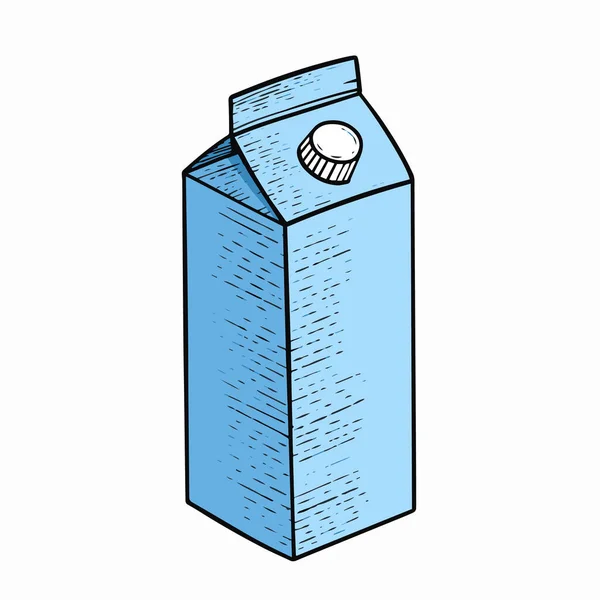 Melkdoos Blauw Pakket Teken Met Hand Getekend Schets Cartoon Stijl — Stockvector