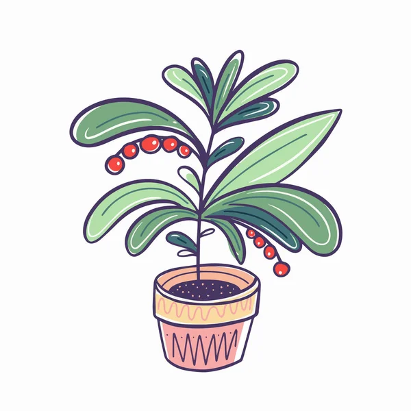 Plante Verte Pot Rose Maison Dessin Main Esquisse Illustration Vectorielle — Image vectorielle