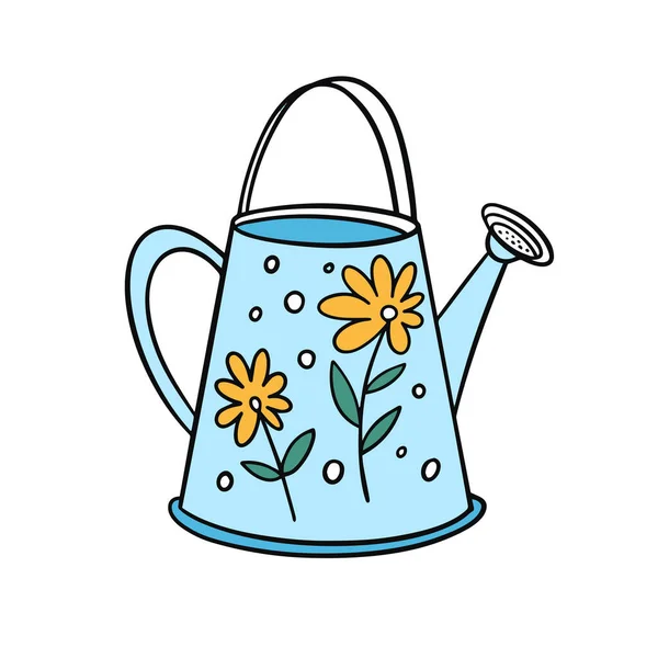 Blue Watering Can Vector Art Illustration Sign Spring Time Isolated — Stock Vector